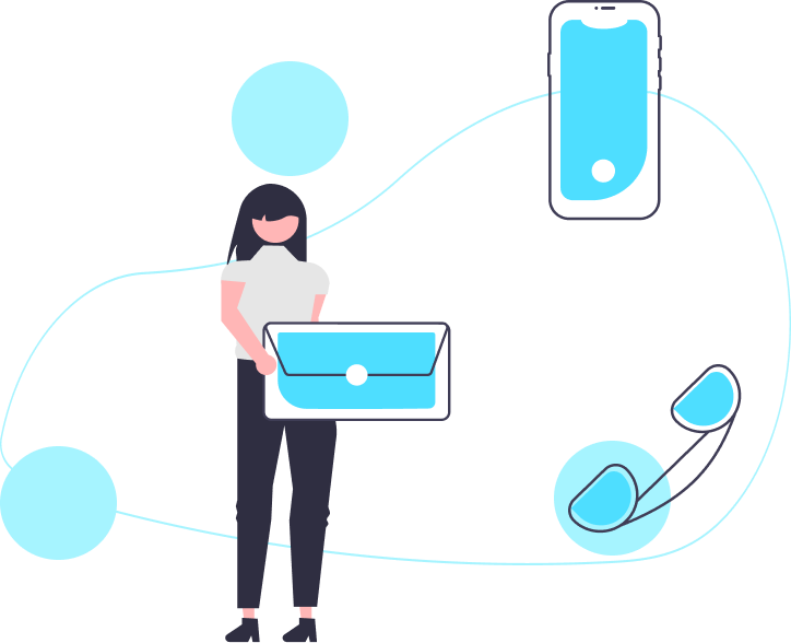 Illustration of a person holding a briefcase, a smartphone, and a headset